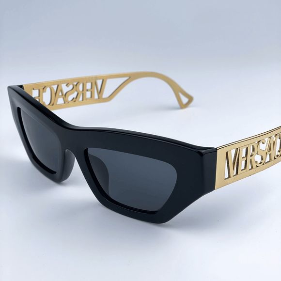NEW Versace VE4432U 90s Vintage Logo GB1/87 Black Gold Frame Logo Dark Grey Cat main image 6